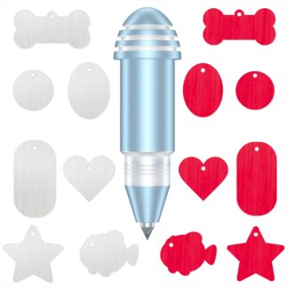 Cricut Joy Engraving Tip , with 2 Color & 7 Lovely Blank Tags, Shape of Dog Bone, Heart, Circle, Star, Fish, Oval, Rectangle(Blue & Black)